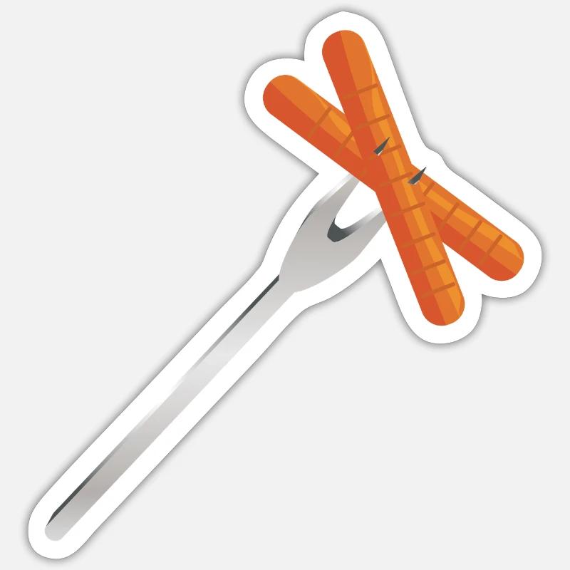 Grilled sausages on fork – Rustic BBQ motif Sticker size S (10 x 10 cm)