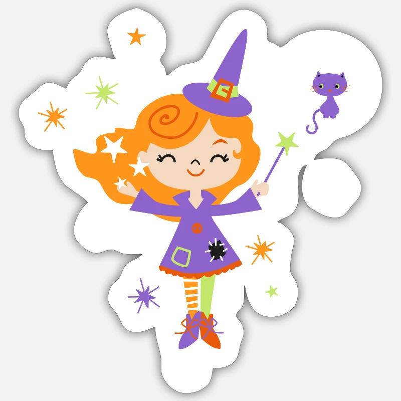 Moonlight Witch with Magic Wand - Sticker size S (10 x 10 cm) - white matte