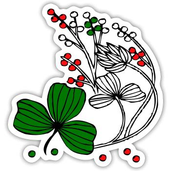 Fleurs sauvages aux baies rouges et vertes - Sticker taille S (10 x 10 cm) - blanc mat - Devant