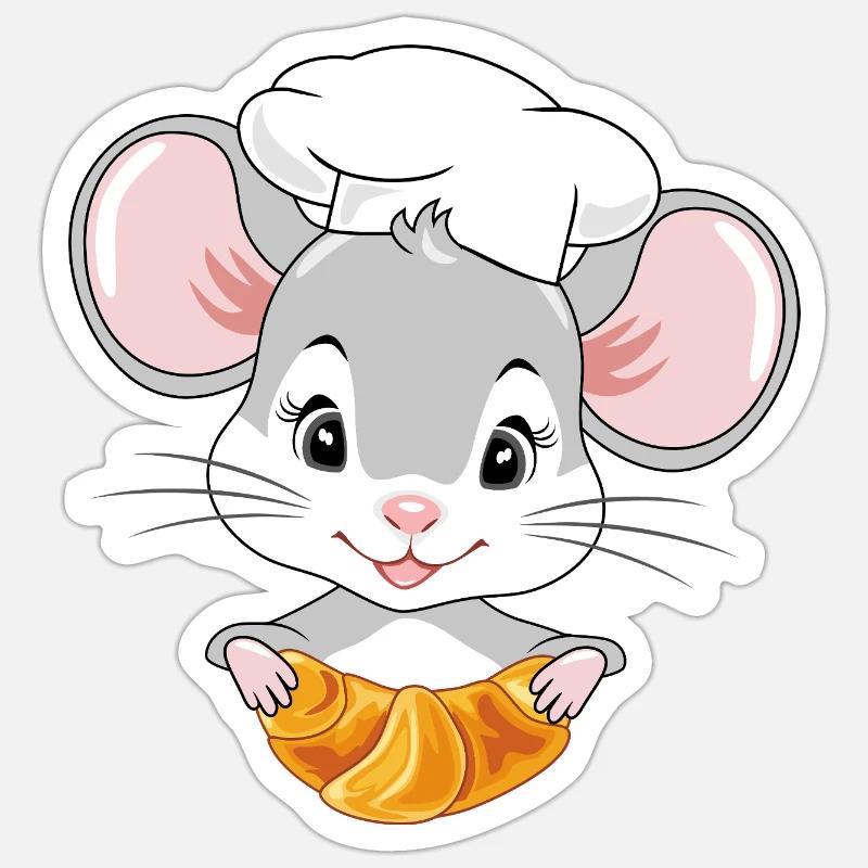 Mignon jeter un coup d’œil souris de chef avec un croissant Sticker taille S (10 x 10 cm)