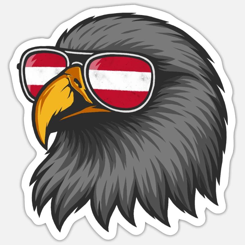 Austrian eagle with flag in glasses Sticker size S (10 x 10 cm)