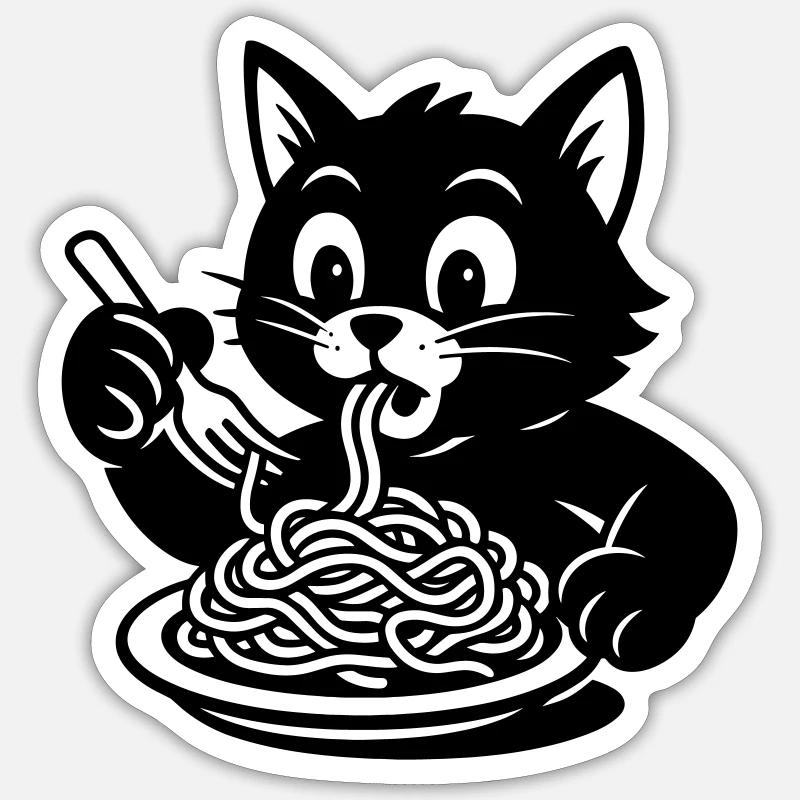 Cat Eats Spaghetti Meme - Sticker size S (10 x 10 cm) - white matte