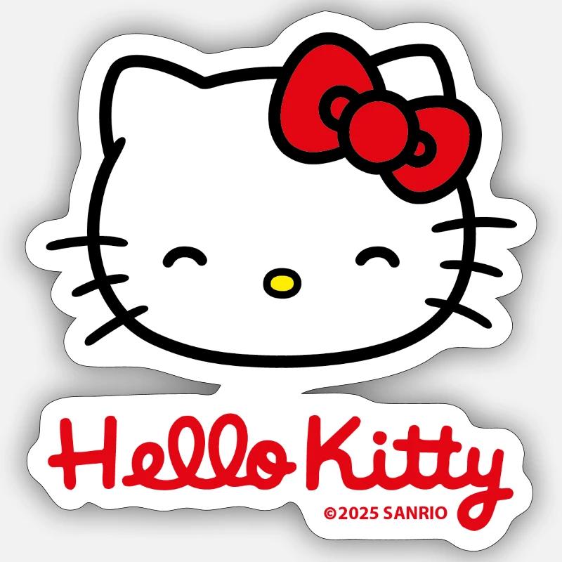 Hello Kitty Lächelnd Mit Hello Kitty Schriftzug - Sticker Größe S (10 x 10 cm) - Mattweiß