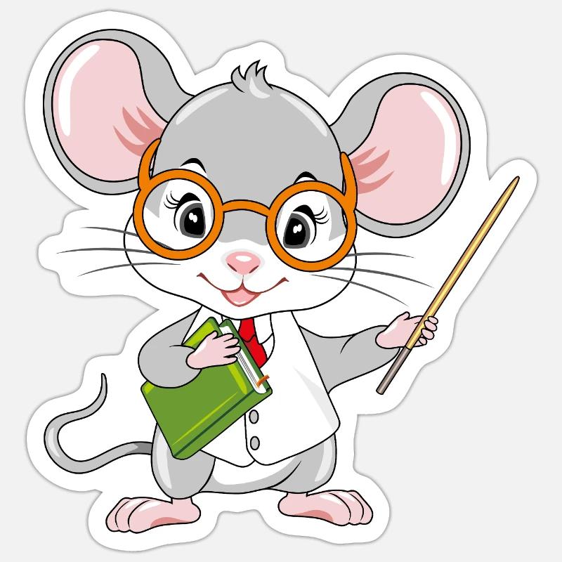 Smart little mouse teacher with a pointer Sticker size S (10 x 10 cm)