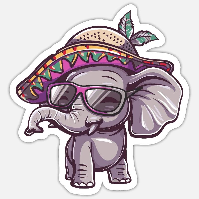 Elephant Comic Funny Sombrero - Sticker size S (10 x 10 cm) - white matte