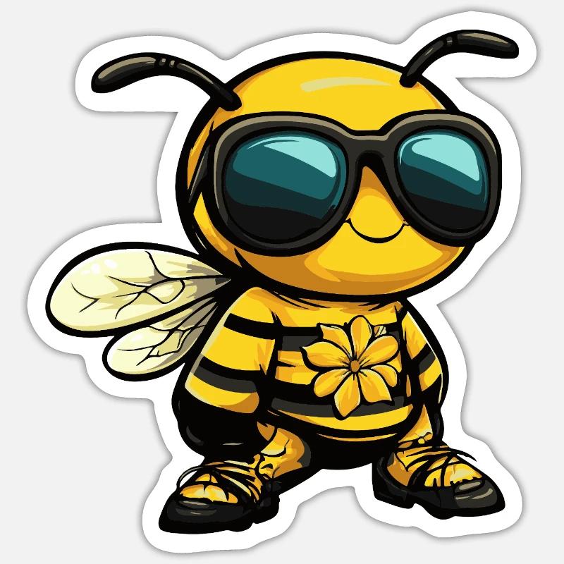 Abeille Bande dessinée Vacances - Sticker taille S (10 x 10 cm) - blanc mat