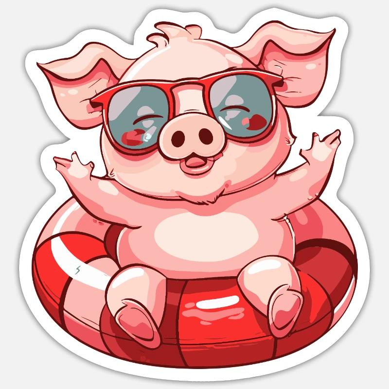 Cochon Bande Dessinée Cool - Sticker taille S (10 x 10 cm) - blanc mat