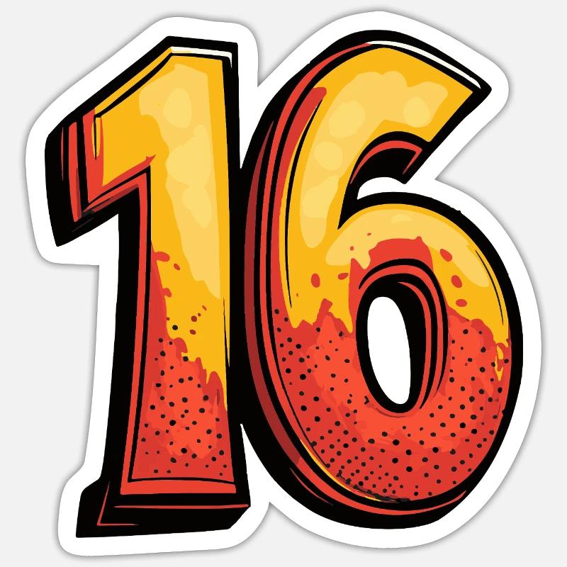 16 Number Comic - Sticker size S (10 x 10 cm) - white matte