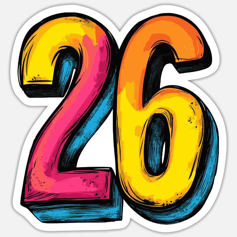 26 Zahl Comic - Sticker Größe S (10 x 10 cm) - Mattweiß