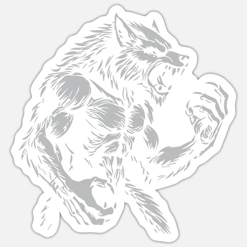 Grimmiger Warewolf Illustration - Sticker Größe S (10 x 10 cm) - Mattweiß