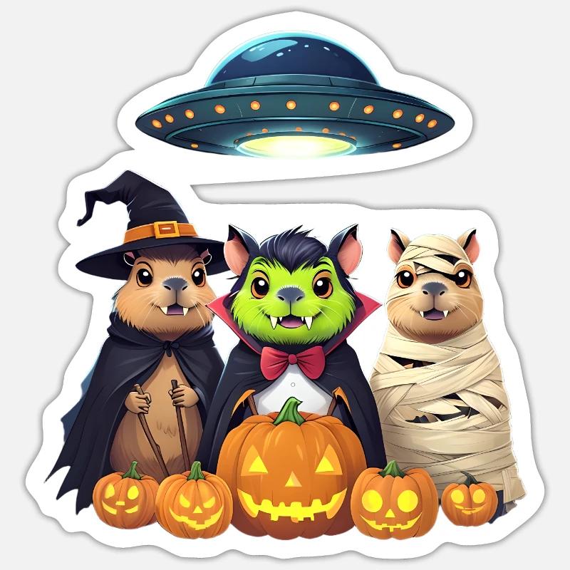 Halloween Capybara Hamster Geist Geschenkidee - Sticker Größe S (10 x 10 cm) - Mattweiß