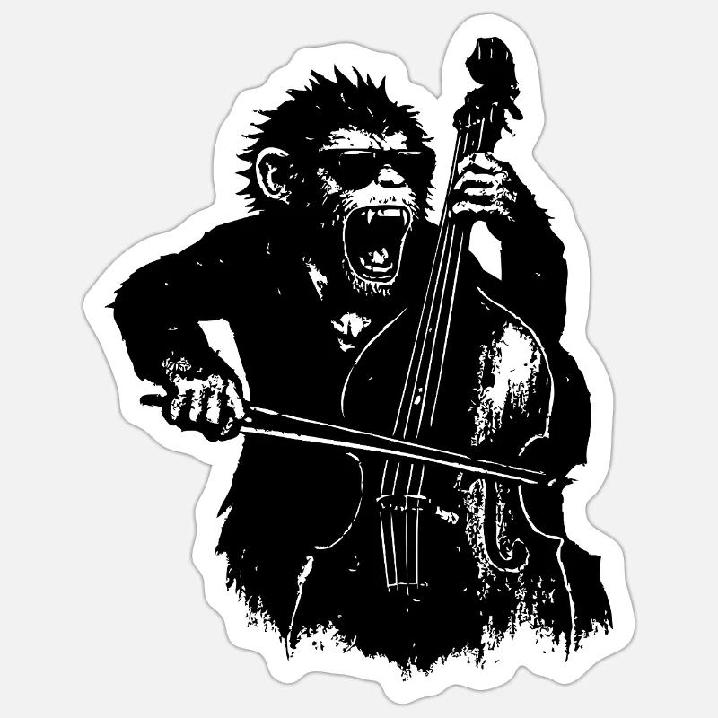 Wilder Affe am Cello - Sticker Größe S (10 x 10 cm) - Mattweiß