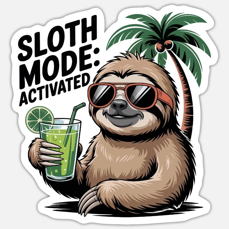 Sloth Mode Cocktail Funny Sloth - Sticker size S (10 x 10 cm) - white matte