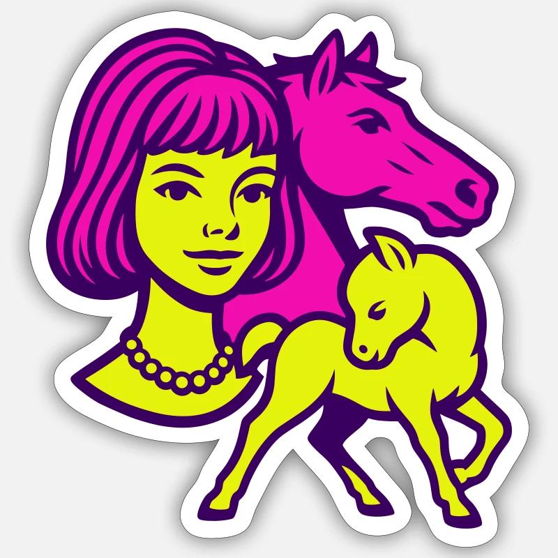 Pferdemädchen Pop-Art - Sticker Größe S (10 x 10 cm) - Mattweiß
