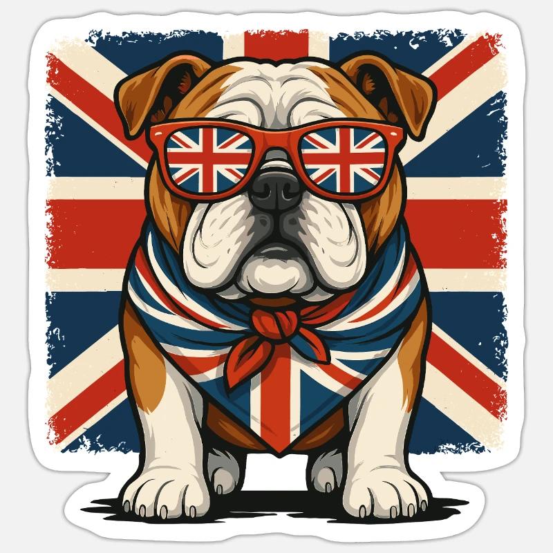Bouledogue avec accessoires de drapeau britannique Sticker taille S (10 x 10 cm)