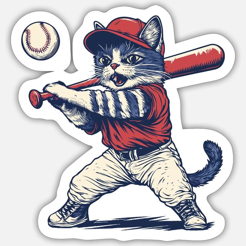 Chat Baseball Sticker taille S (10 x 10 cm)