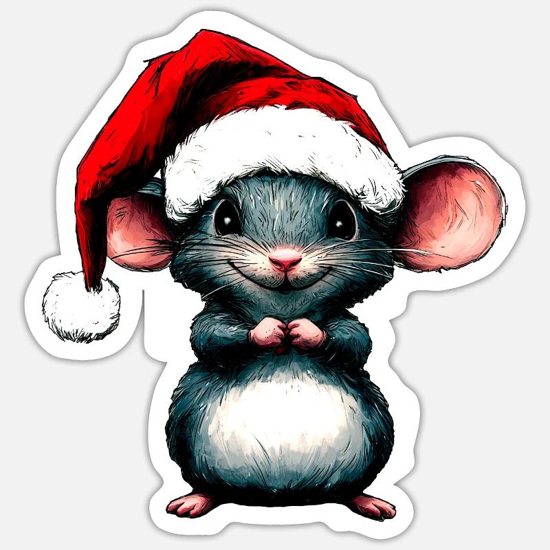 Mäuse Weihnachten / Weihnachtsmann Maus - Sticker Größe S (10 x 10 cm) - Mattweiß