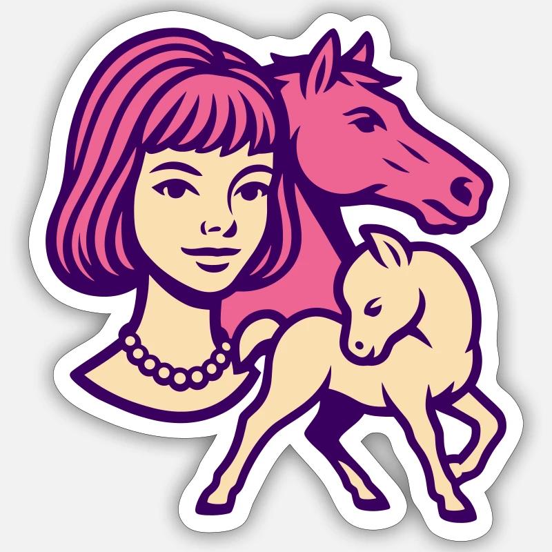 Pferdemädchen Pop-Art rosa Sticker Größe S (10 x 10 cm)