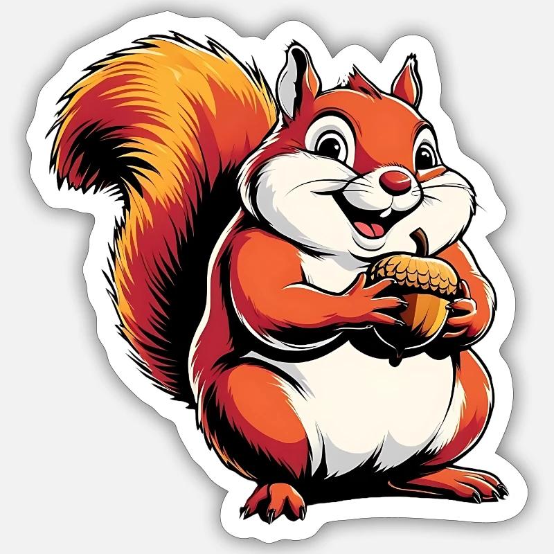 Witziger Eichhörnchen CartoonMit Eichel Sticker Größe S (10 x 10 cm)