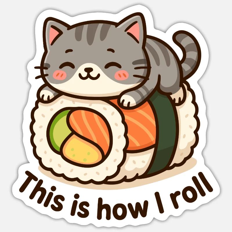 Imprimé sushi chaton mignon - Sticker taille S (10 x 10 cm) - blanc mat