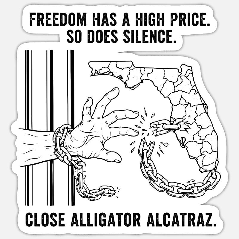 Alligator Alcatraz - Sticker taille S (10 x 10 cm) - blanc mat