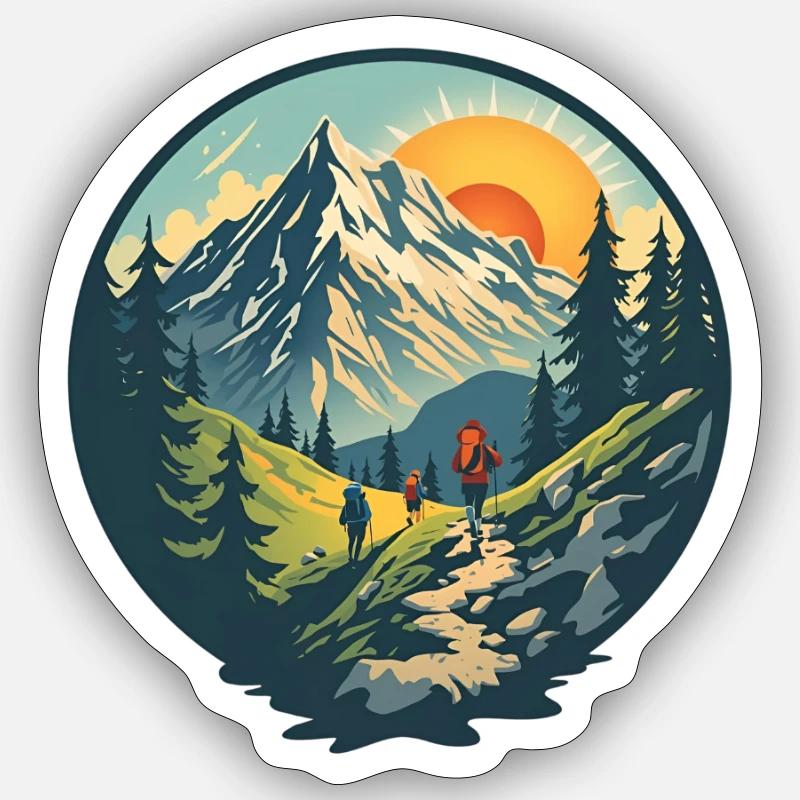 Mountain hikers at sunset - Sticker size S (10 x 10 cm) - white matte