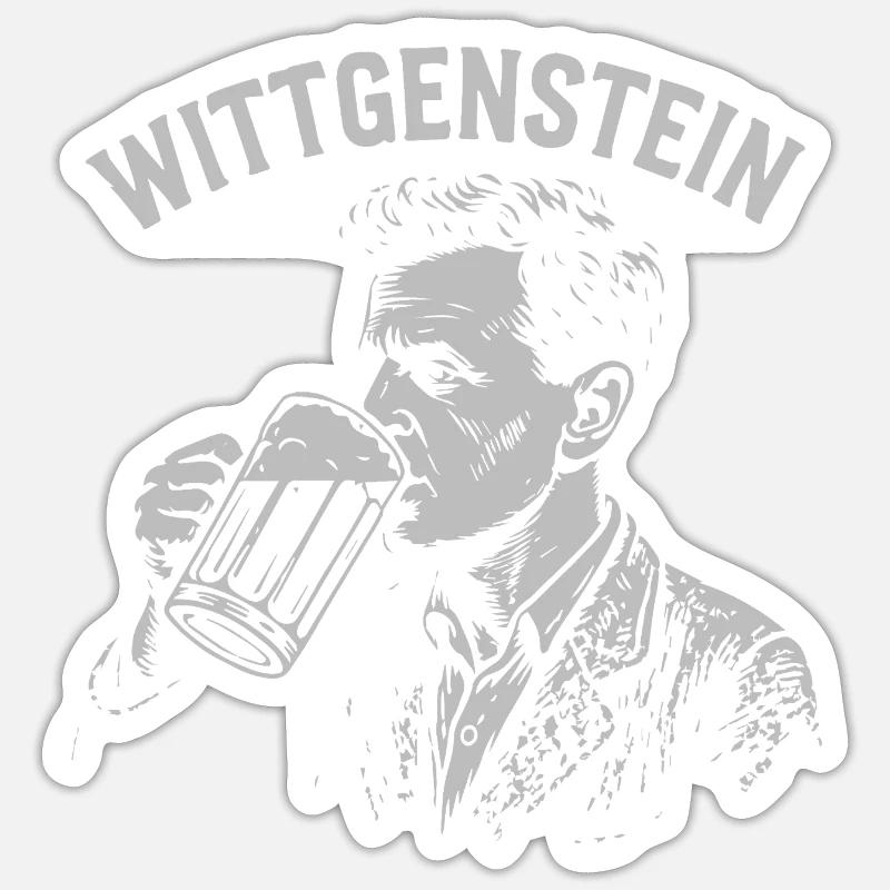 Whittgenstein Beer Drinking Illustration - Sticker size S (10 x 10 cm) - white matte