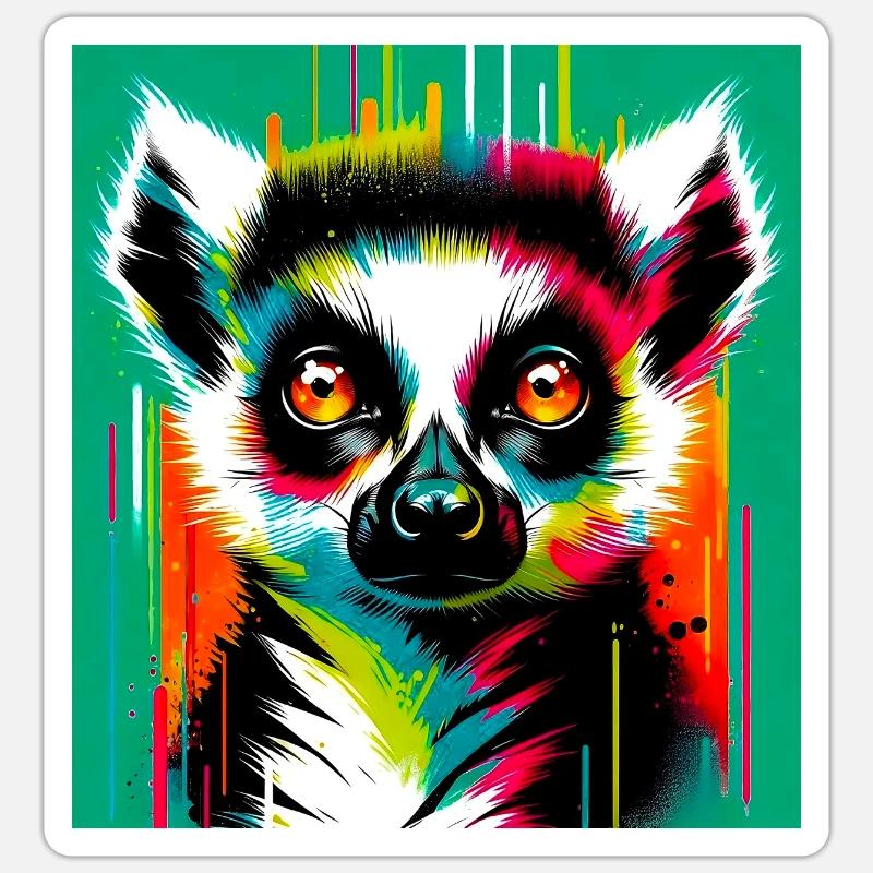 Lémurien - Sticker taille S (10 x 10 cm) - blanc mat