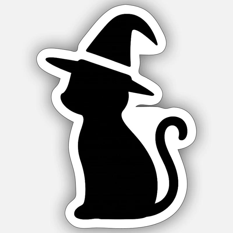 Cat with Witch Hat - Sticker size S (10 x 10 cm) - white matte
