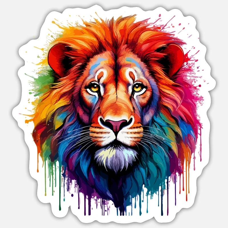 Rainbow Lion Art Splash - Sticker size S (10 x 10 cm) - white matte