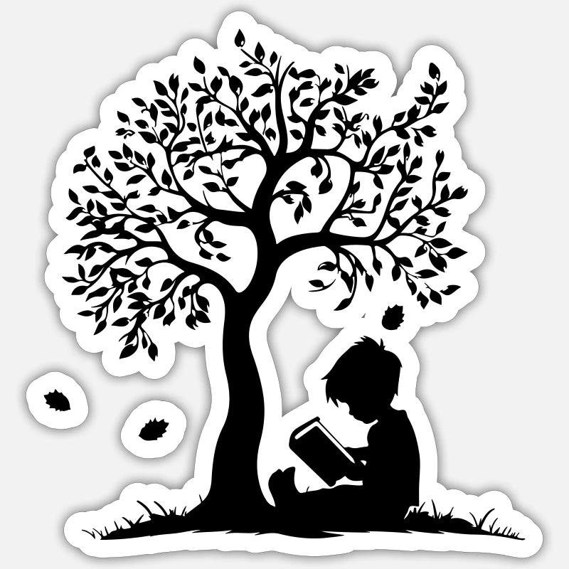 Enfant lisant sous l’arbre - Sticker taille S (10 x 10 cm) - blanc mat