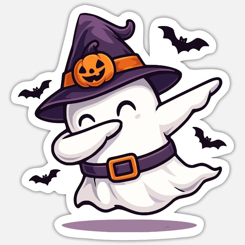 Dabbing Ghost with Witch Hat – Halloween Shirt Sticker size S (10 x 10 cm)
