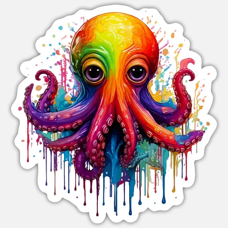Farbenfroher Oktopus Splash - Sticker Größe S (10 x 10 cm) - Mattweiß
