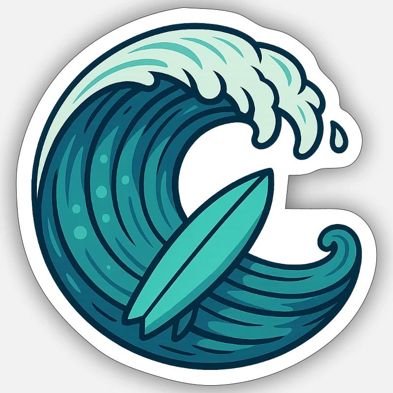 Surf Wave - Conception de planche de surf rétro Sticker taille S (10 x 10 cm)