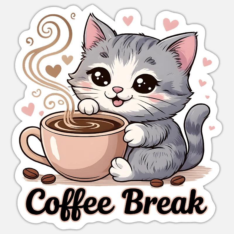 Süße Katze - Coffee Break Sticker Größe S (10 x 10 cm)