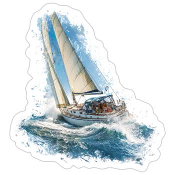 Segelboot im Wellenrauschen - Sticker Größe S (10 x 10 cm) - Mattweiß - Vorne