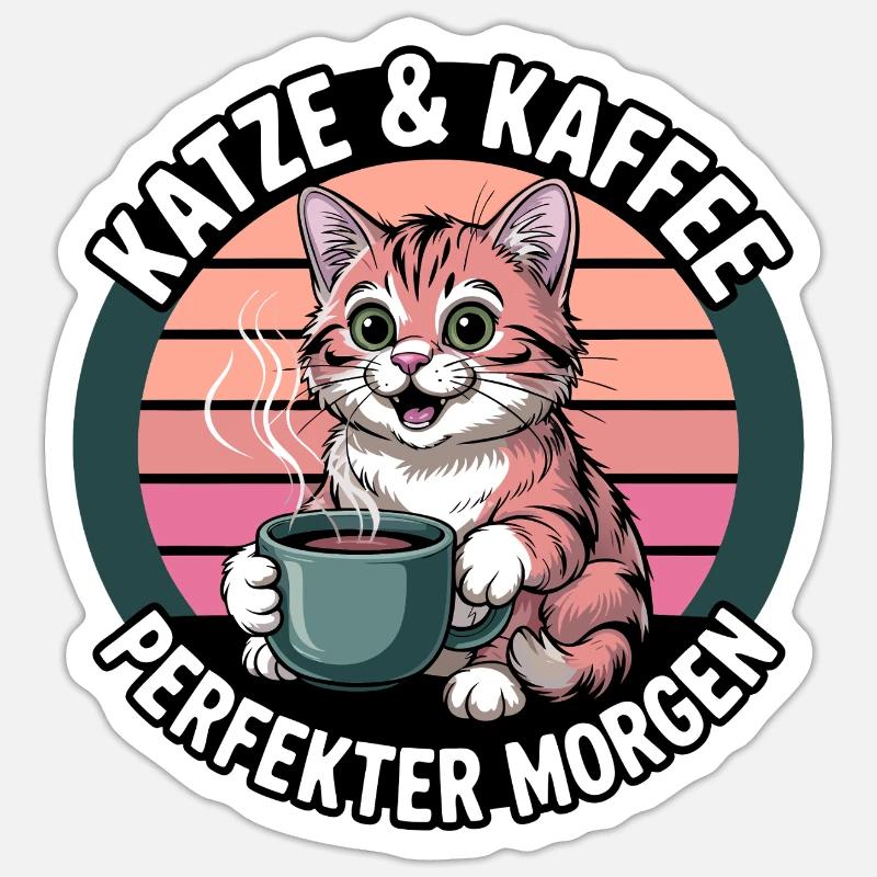 KatzCoffee Salutation matinale - Sticker taille S (10 x 10 cm) - blanc mat