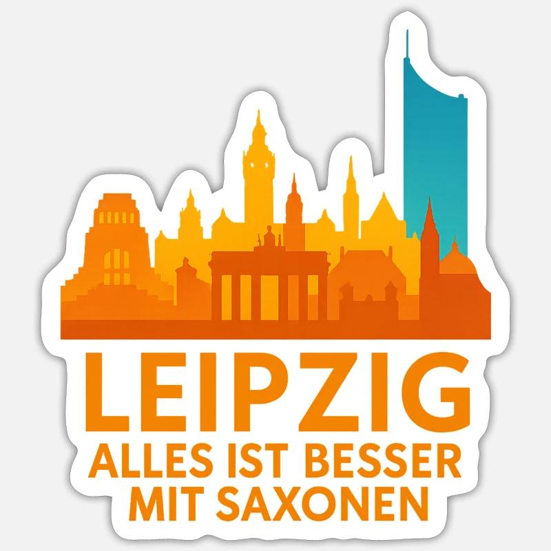 Leipzig Skyline Saxonen Spruch - Sticker Größe S (10 x 10 cm) - Mattweiß