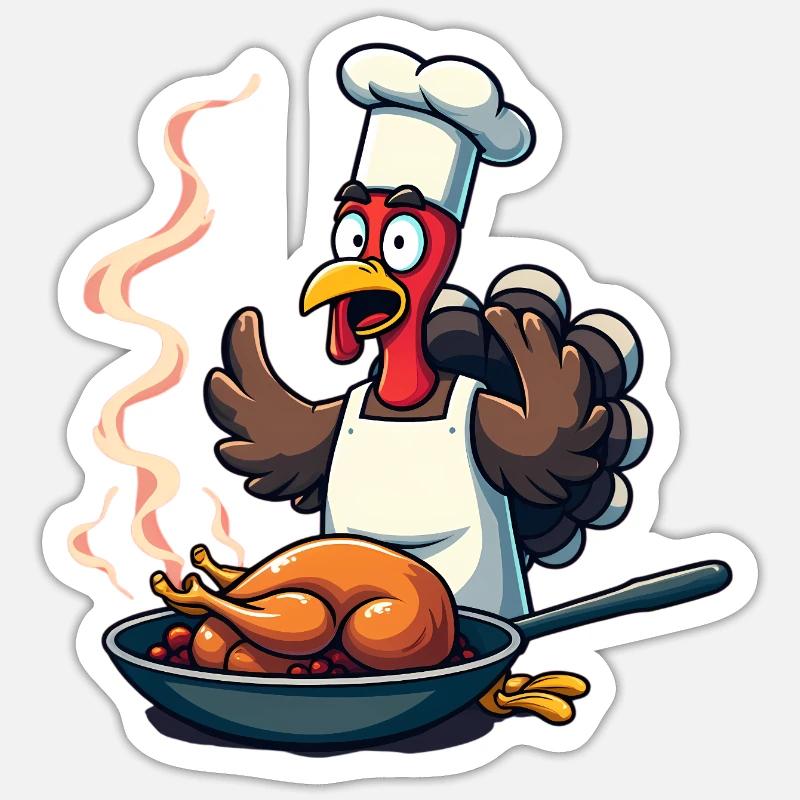 Cuisinier de dinde de Thanksgiving - Sticker taille S (10 x 10 cm) - blanc mat