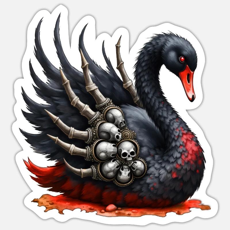 Schwarzer Schwan mit Totenköpfen Sticker Größe S (10 x 10 cm)