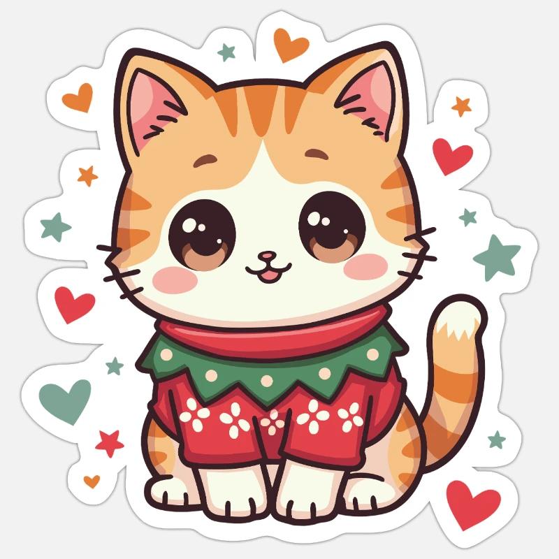 Chat de Noël Sticker taille S (10 x 10 cm)