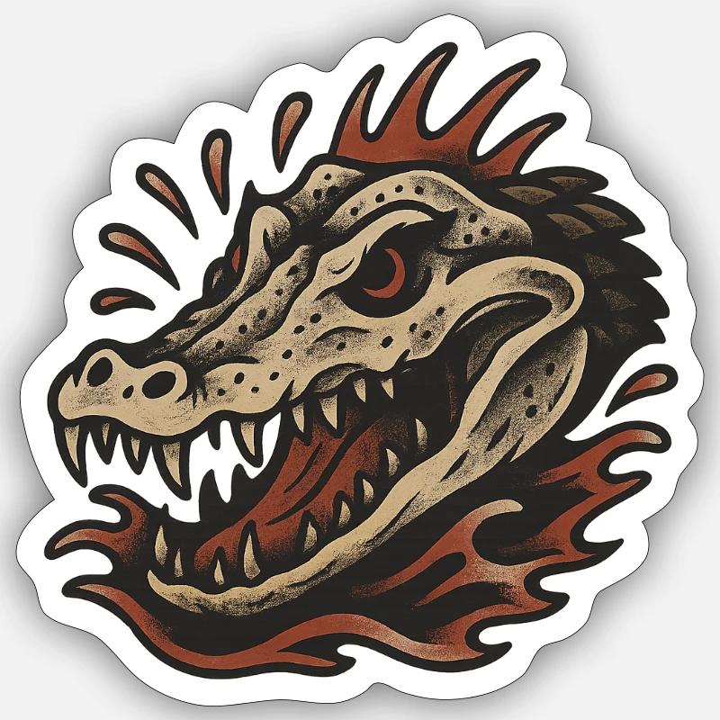 Crâne d’alligator - Sticker taille S (10 x 10 cm) - blanc mat