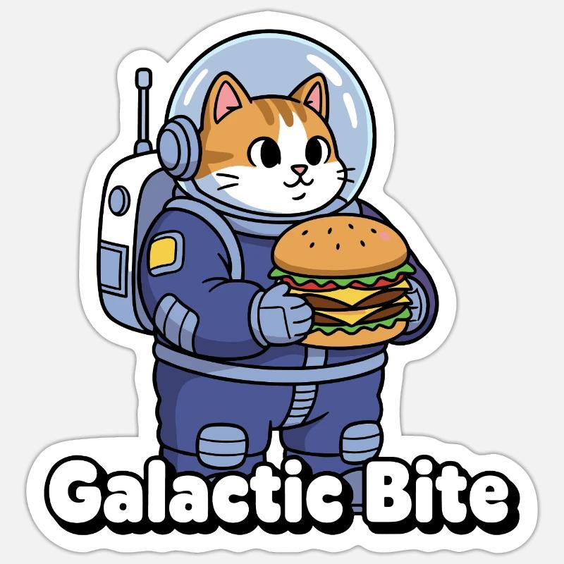 Galactic Cat Astronaut Burger - Sticker size S (10 x 10 cm) - white matte