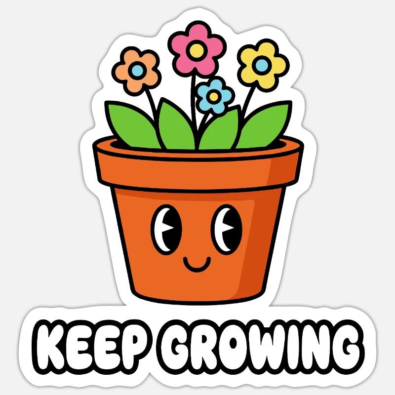 Keep Growing Blumentopf - Sticker Größe S (10 x 10 cm) - Mattweiß