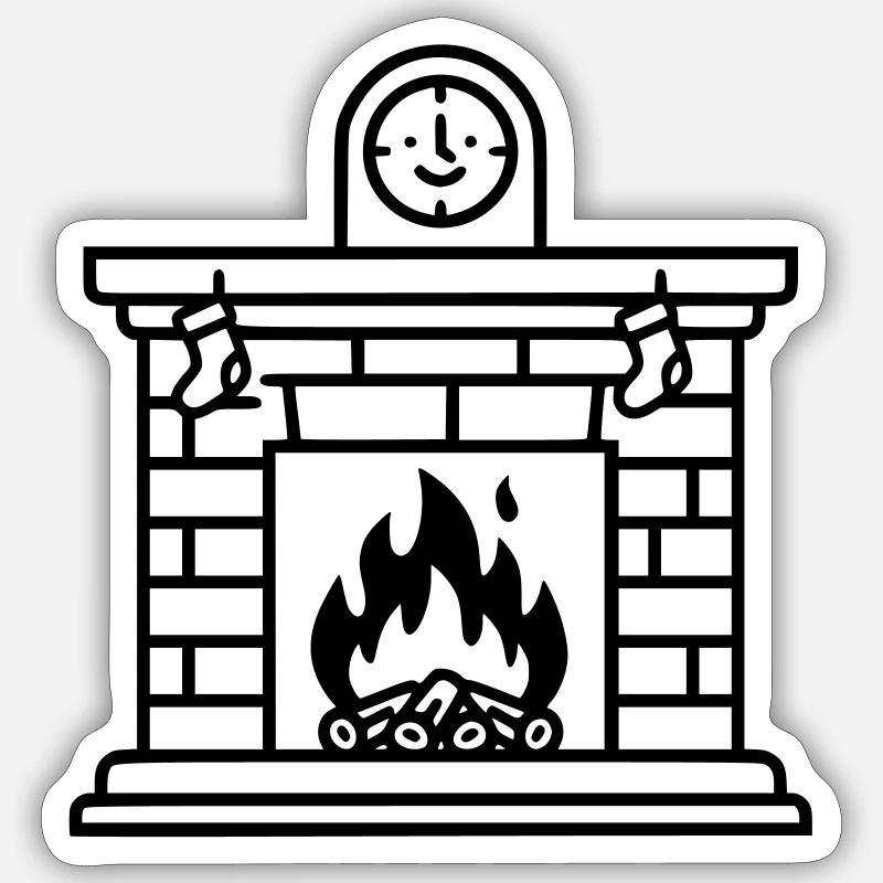 Gemütlicher Weihnachtskamin mit Feuer - Sticker Größe S (10 x 10 cm) - Mattweiß
