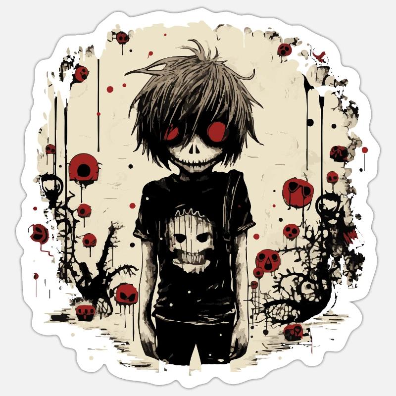Red-Eyed Skull Kid – Emo Comic Design Sticker size S (10 x 10 cm)