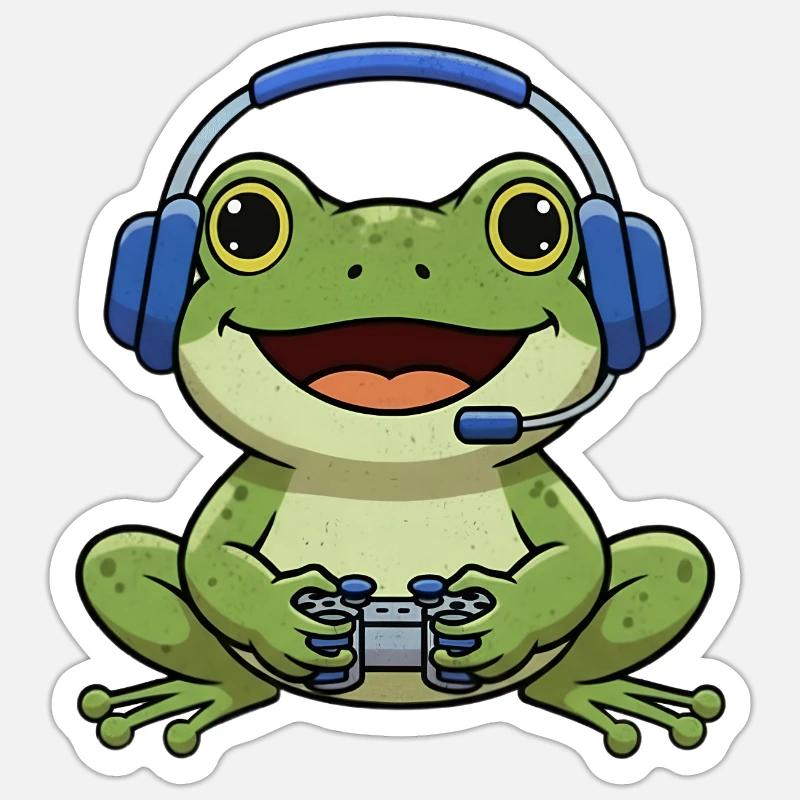 Frog while gaming - Sticker size S (10 x 10 cm) - white matte