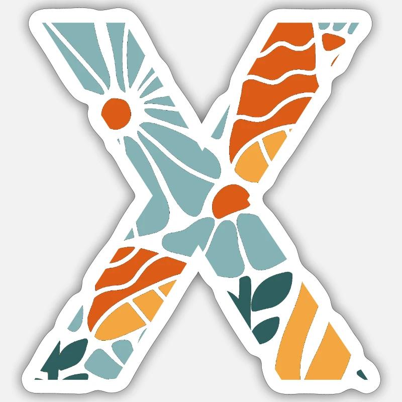 Lettre x fleurs groovy idée cadeau - Sticker taille S (10 x 10 cm) - blanc mat