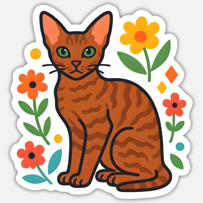 Devon Rex' Katze in der Blumenparade - Sticker Größe S (10 x 10 cm) - Mattweiß