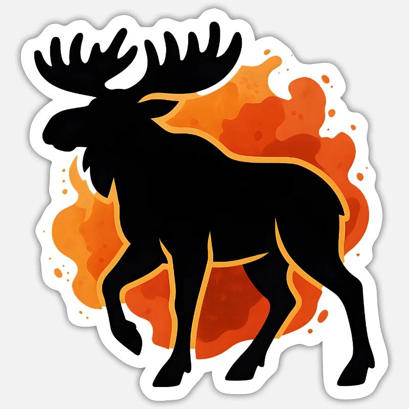 Flammende Elch-Silhouette - Sticker Größe S (10 x 10 cm) - Mattweiß